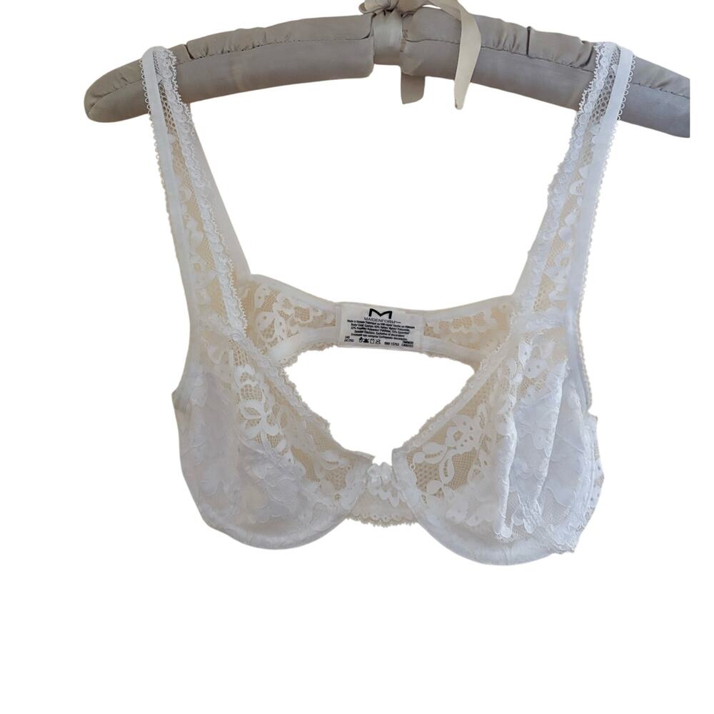 Maidenform White Lace Underwire Bra 34B Sheer Floral Unlined Demi Lingerie